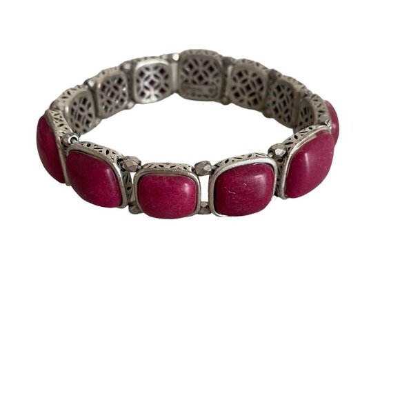 Fossil Pink Elastic bracelet Cabochons Silver Tone - Picture 3 of 7